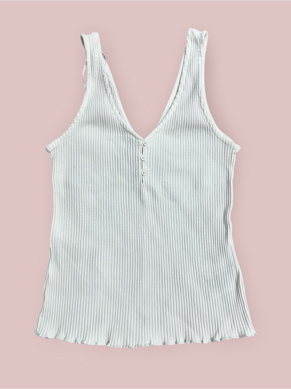 H&M White Ribbed V-Neck Tank with Button Placket